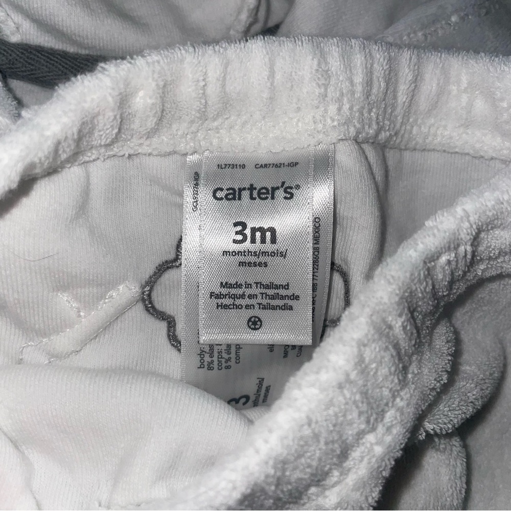 Carter’s Baby Boys 2PC Outfit 3M Fleece White Zip Hoodie Ears Lamb Pants Set - Picture 4 of 4